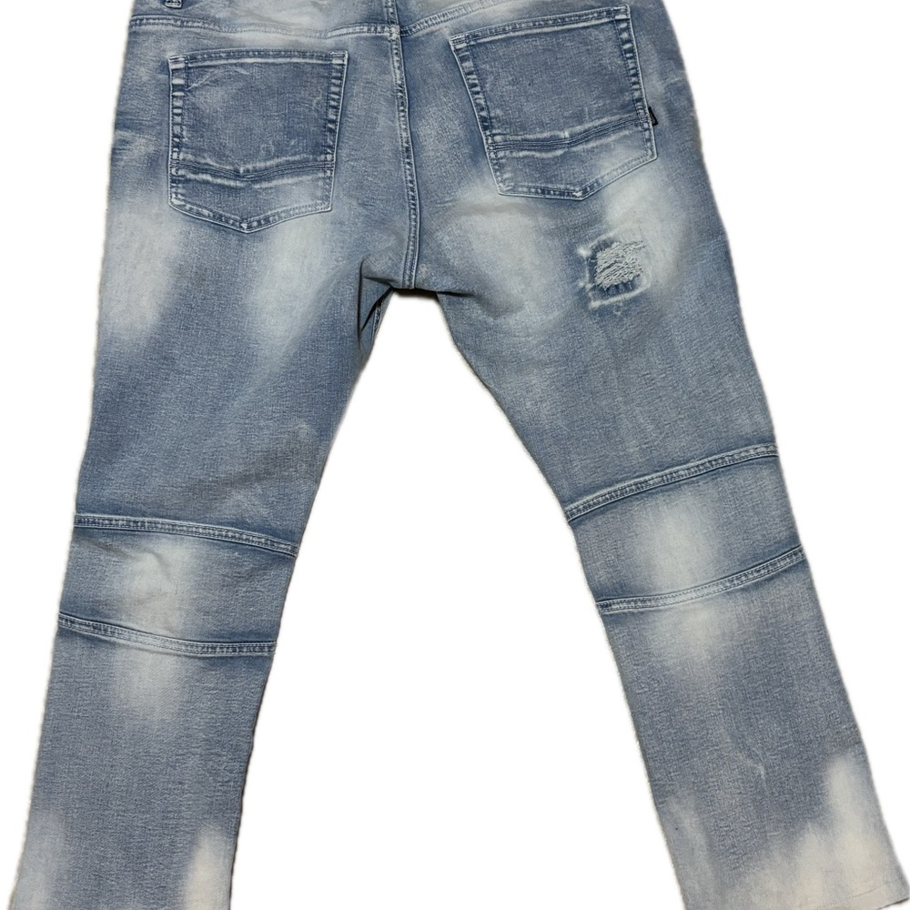 Men's Makobi Distressed Stretch Biker Blue Jeans - Picture 3 of 6